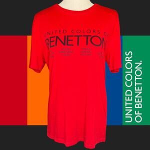 90s United Colors Of Benetton Vintage Red Black Spell Out Retro T-shirt Size M